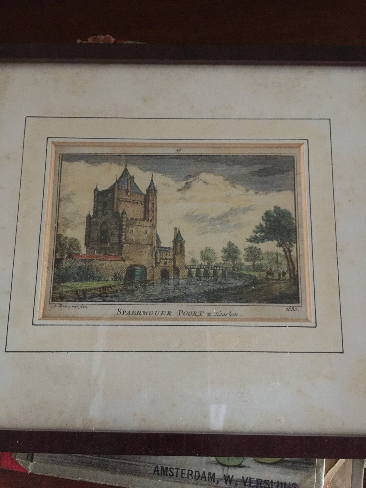 Antiek gravure Spaarnwoude Amsterdamse poort Rademaker 1750, Antiek en Kunst, Handgekleurd, Stadsgezicht, Ophalen of Verzenden
