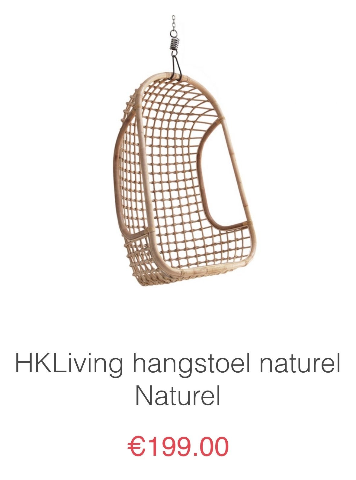 Nieuwe HKliving rotan stoel naturel 72x55x110cm, Ophalen, Overige kleuren, Nieuw, Riet of Rotan
