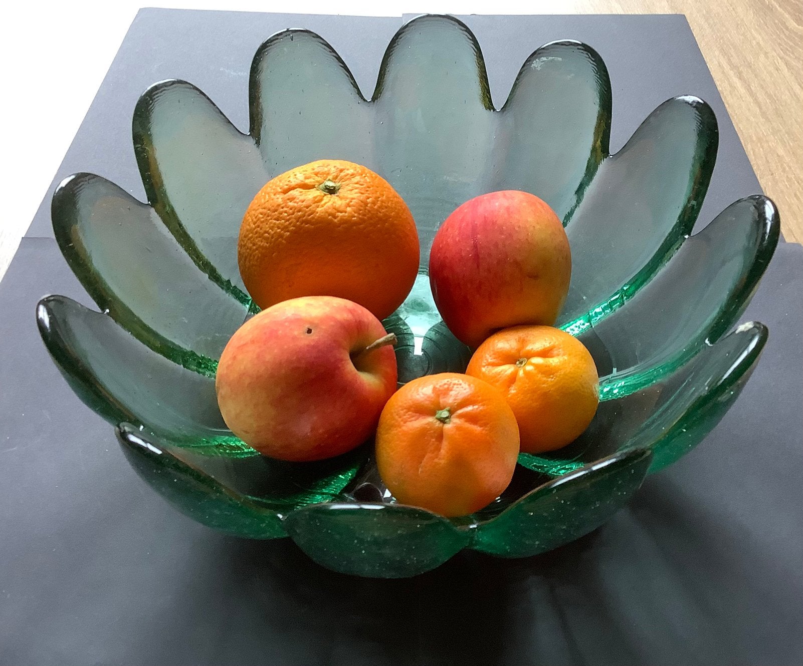Groene schaal, kan als fruitschaal, Ophalen of Verzenden, Zo goed als nieuw, Rond, Glas