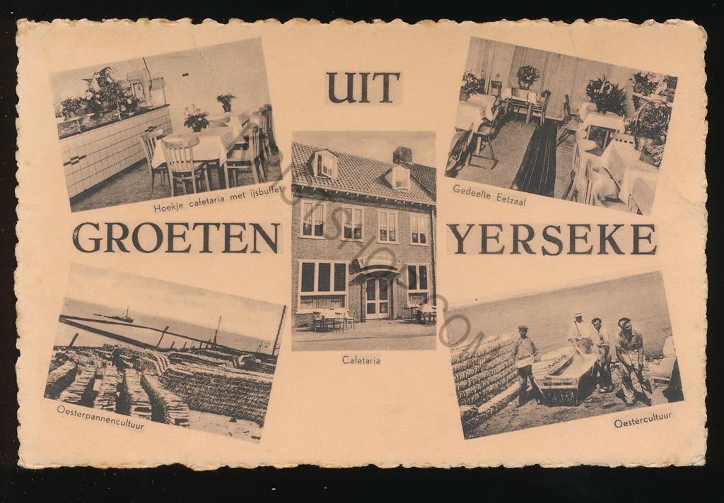 Yerseke - o.a. Hoekje Cafetaria met Ijsbuffet - meerluik, Verzenden, 1940 tot 1960, Ongelopen, Zuid-Holland