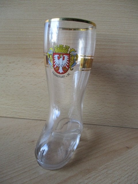 Frankfurt am Main bierlaarsje met Wapen 16cm jaren 70, Ophalen of Verzenden, Zo goed als nieuw, Bierglas
