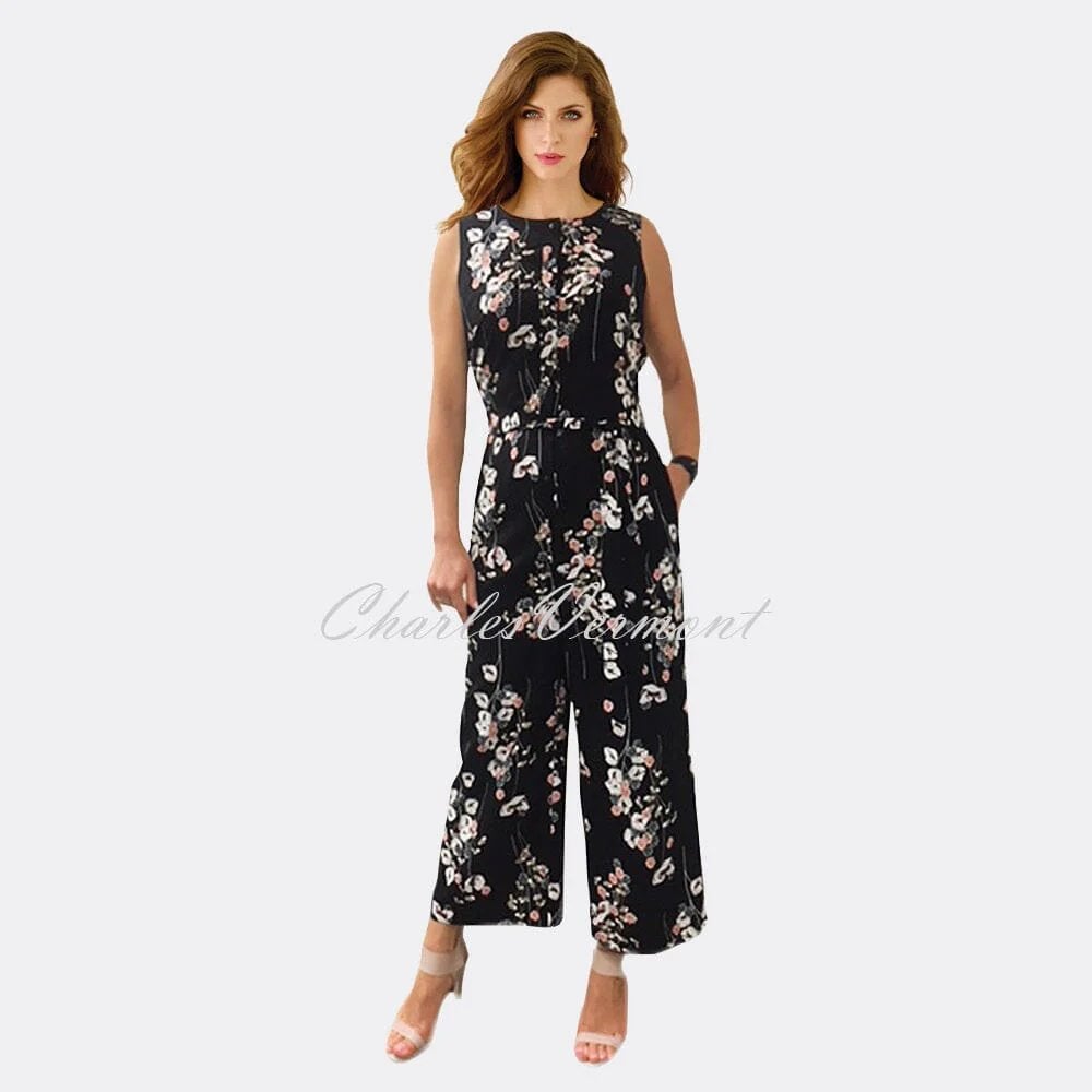 Frank Lyman vlotte elegante jumpsuit zwart bloemendessin M, Kleding | Dames, Jumpsuits, Verzenden, Zo goed als nieuw, Maat 38/40 (M)
