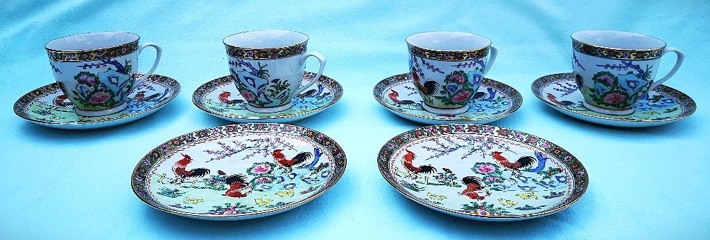 4 Set Antieke Chinese Porseleinen Thee kop Schotel Rooster, Ophalen of Verzenden