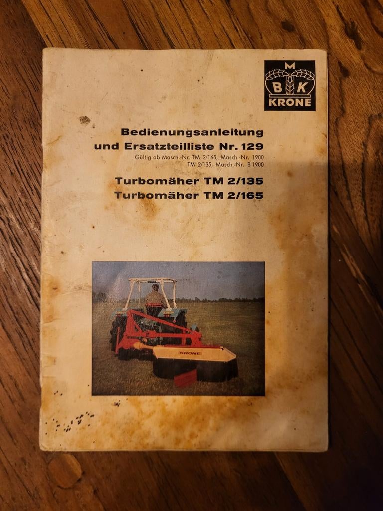 Krone Turbomäher TM 2/135 TM 2/165 Bedienungsanleitung, Ophalen of Verzenden