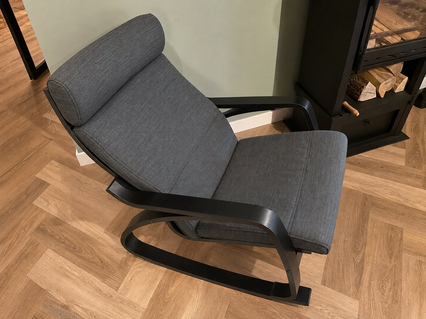 IKEA Poäng schommelstoel zwartbruin met antraciet, Ophalen, Zo goed als nieuw, Hout, Eén