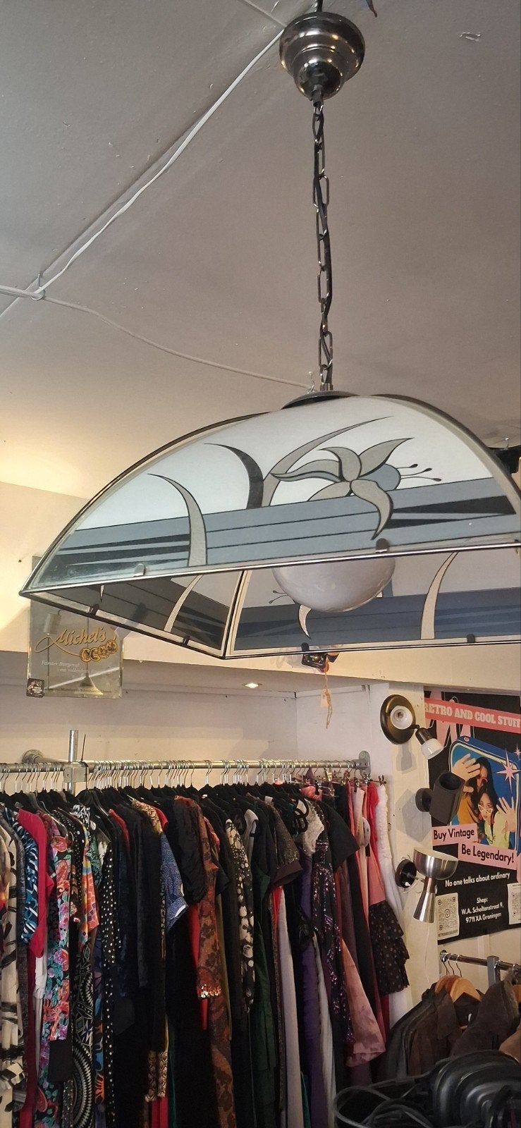 Vintage Art Deco Plafondlamp met Kettingophanging, Gebruikt, Art Deco, Vintage, Retro, Onbekend, Glas