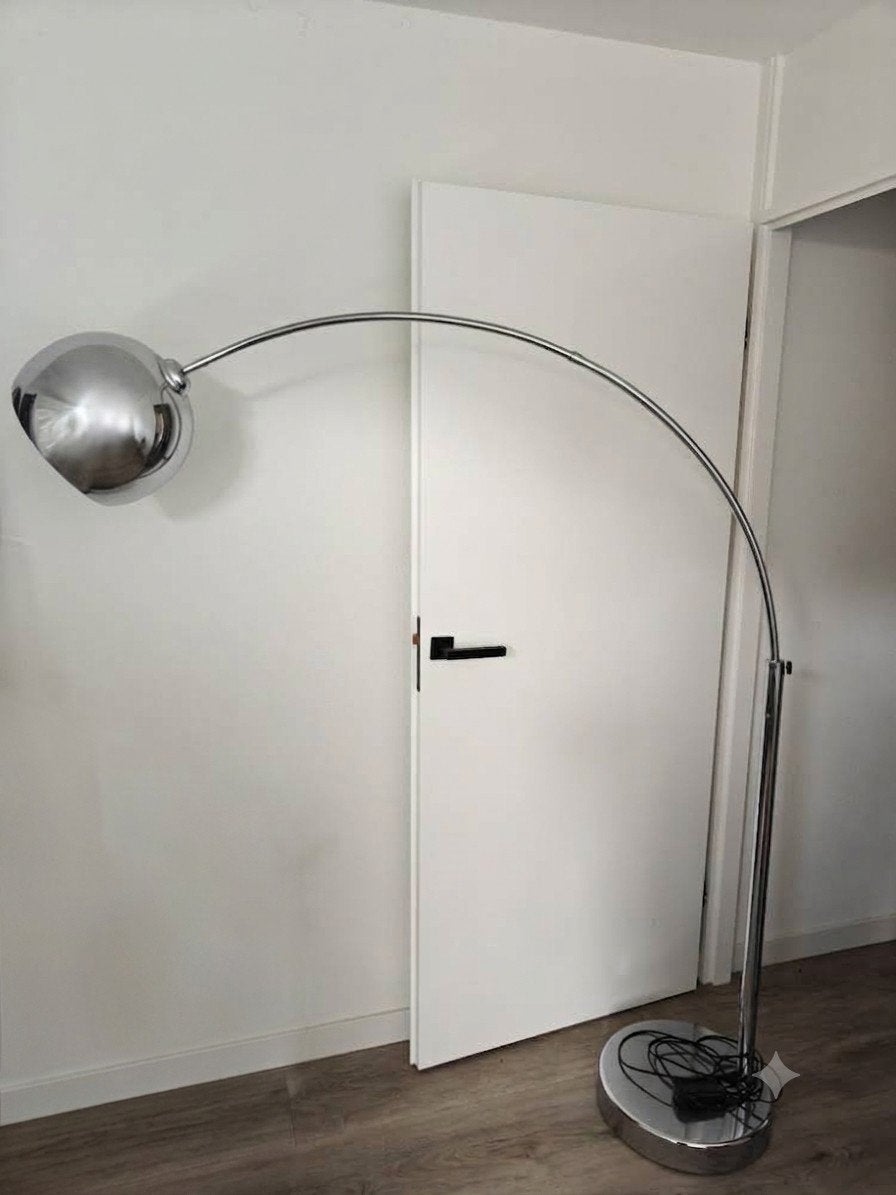 Retro Booglamp - Chroom Design Vloerlamp, Huis en Inrichting, Ophalen, Gebruikt, Metaal, 150 tot 200 cm
