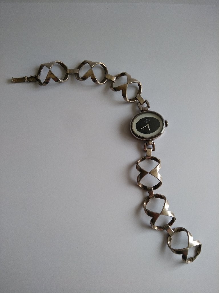 zilver Dames-HORLOGE 20,5 cm, met ovaal uurwerk van Plato, Ophalen of Verzenden, Gebruikt, Zilver, Zilver