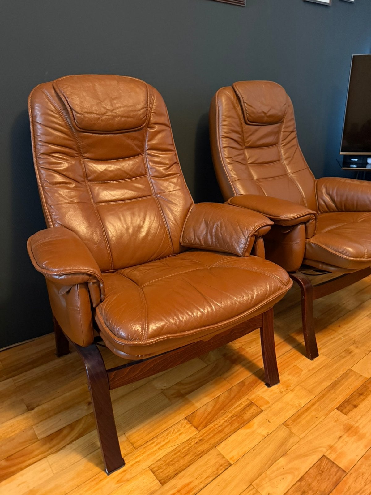 Set van 2 vintage Möbelteam Sweden leren relaxfauteuils, Ophalen, Zo goed als nieuw, 75 tot 100 cm, Leer