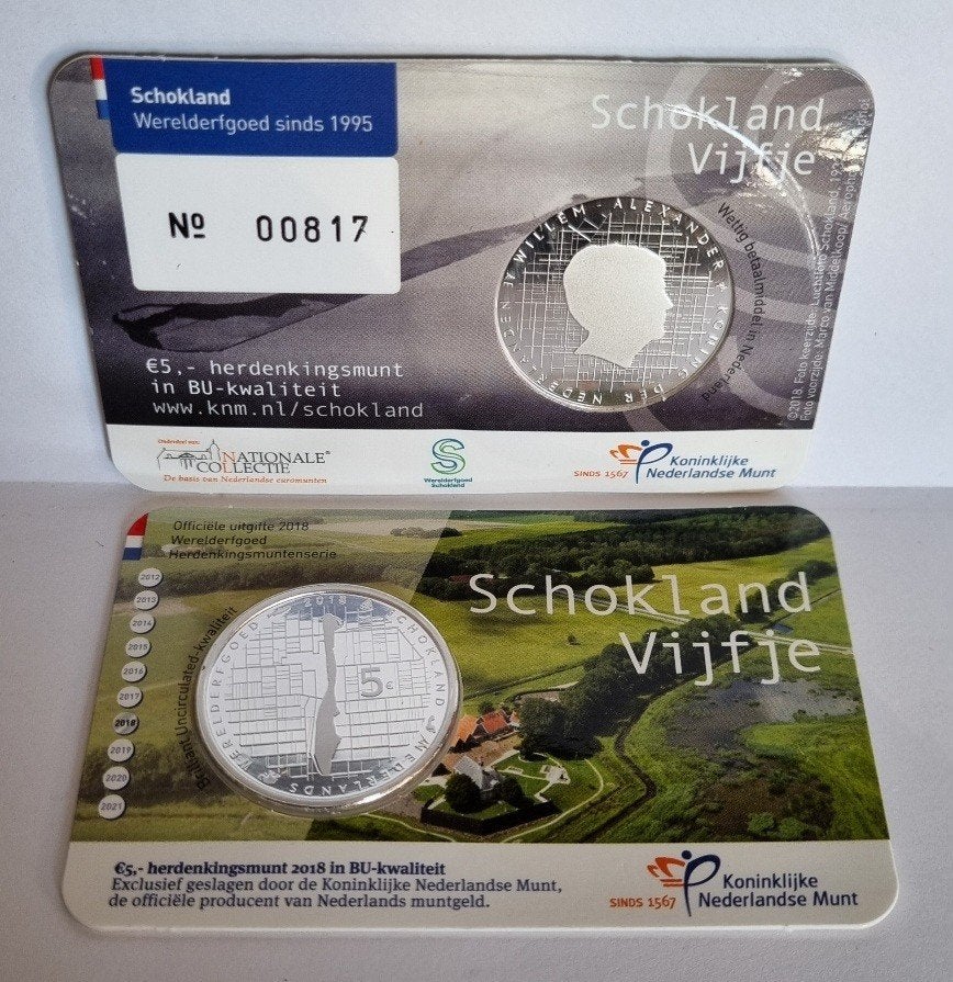 Schokland Vijfje en Grachtengordel Vijfje - 2x 5 euro munt, Ophalen of Verzenden, Koningin Beatrix, Euro's, Setje