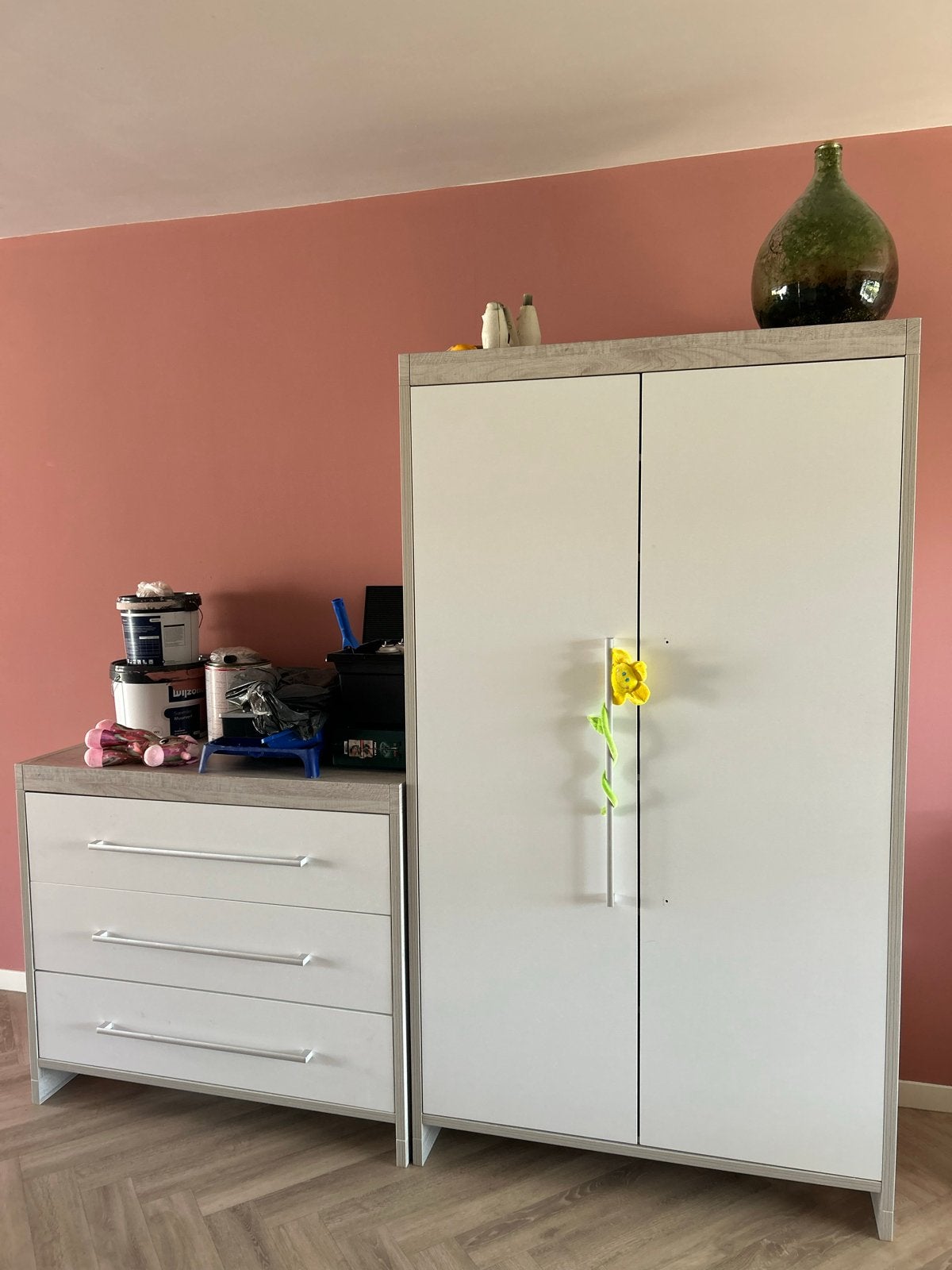 Commode en kast met planken en roede - Gebruikt, Ophalen, Gebruikt, 100 tot 150 cm, Met lade(s)
