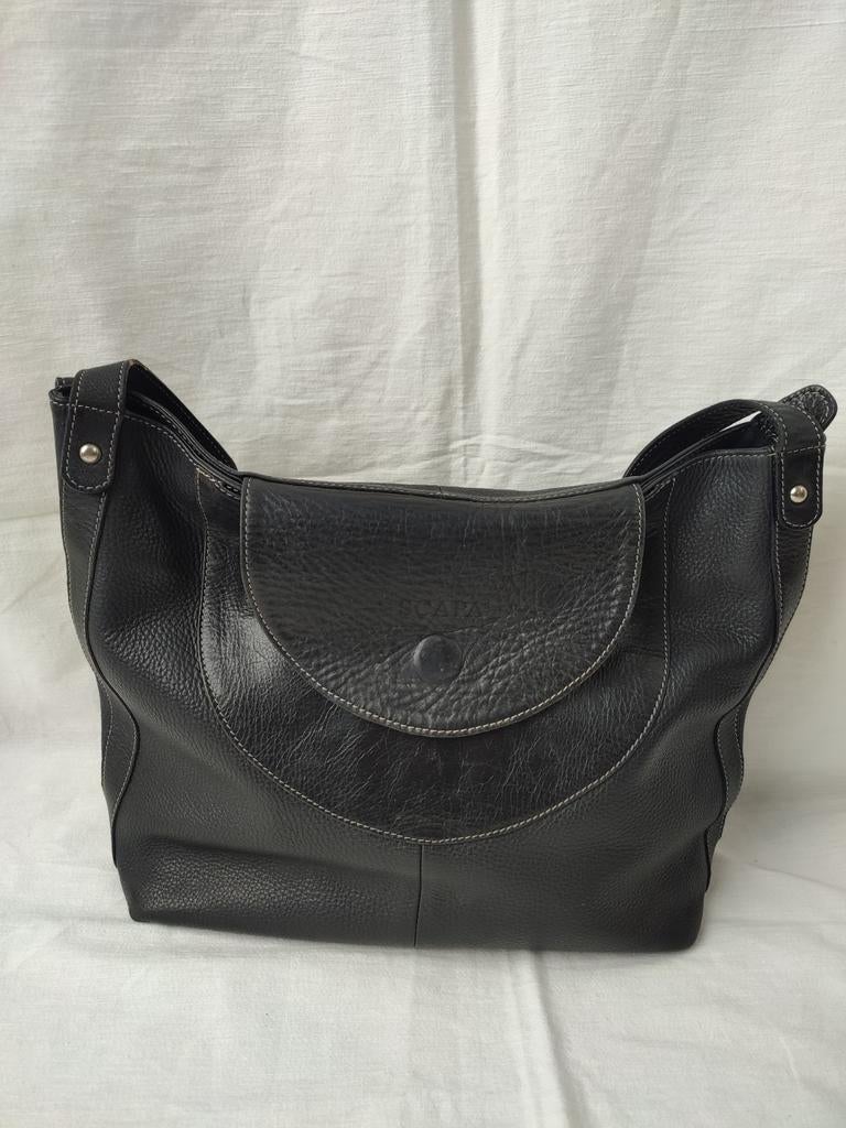 Scapa zwart leren lederen leather handtas tijdloos mooi, Ophalen of Verzenden, Gebruikt, Zwart, Handtas