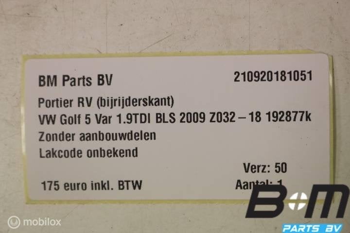Portier rechtsvoor VW Golf 5 Variant LA3H 1K5831106F, Gebruikt