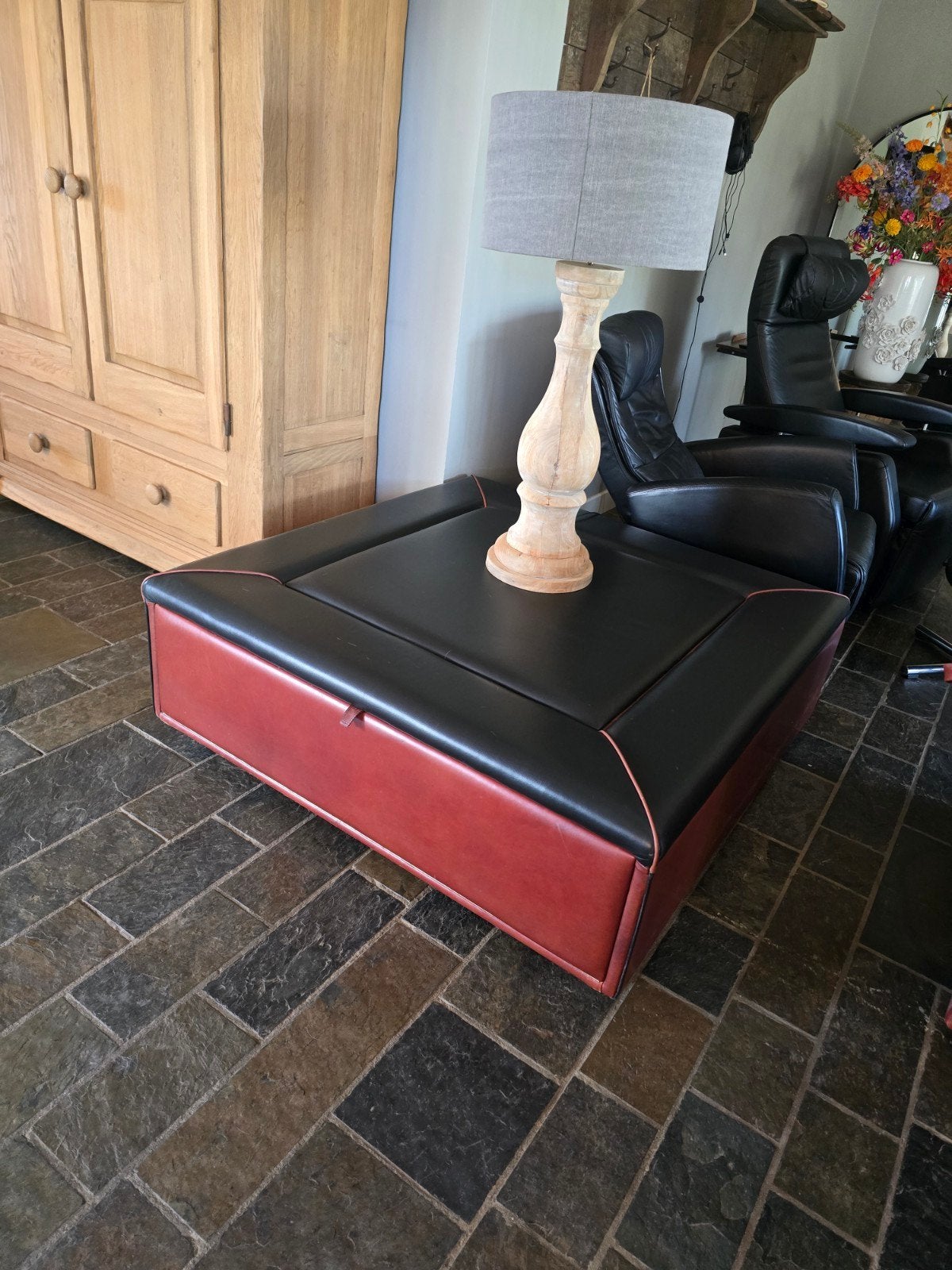 Jeantique Leren bank en fauteuil set - Zo goed als nieuw, Ophalen, Driepersoons, Zo goed als nieuw, Rechte bank