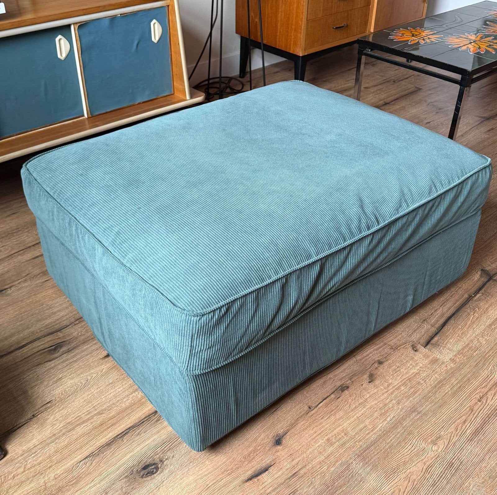 IKEA KIVIK Hocker met opbergruimte - groen ribfluweel, Gebruikt, Modern, Scandinavisch, 50 tot 75 cm, Ophalen of Verzenden