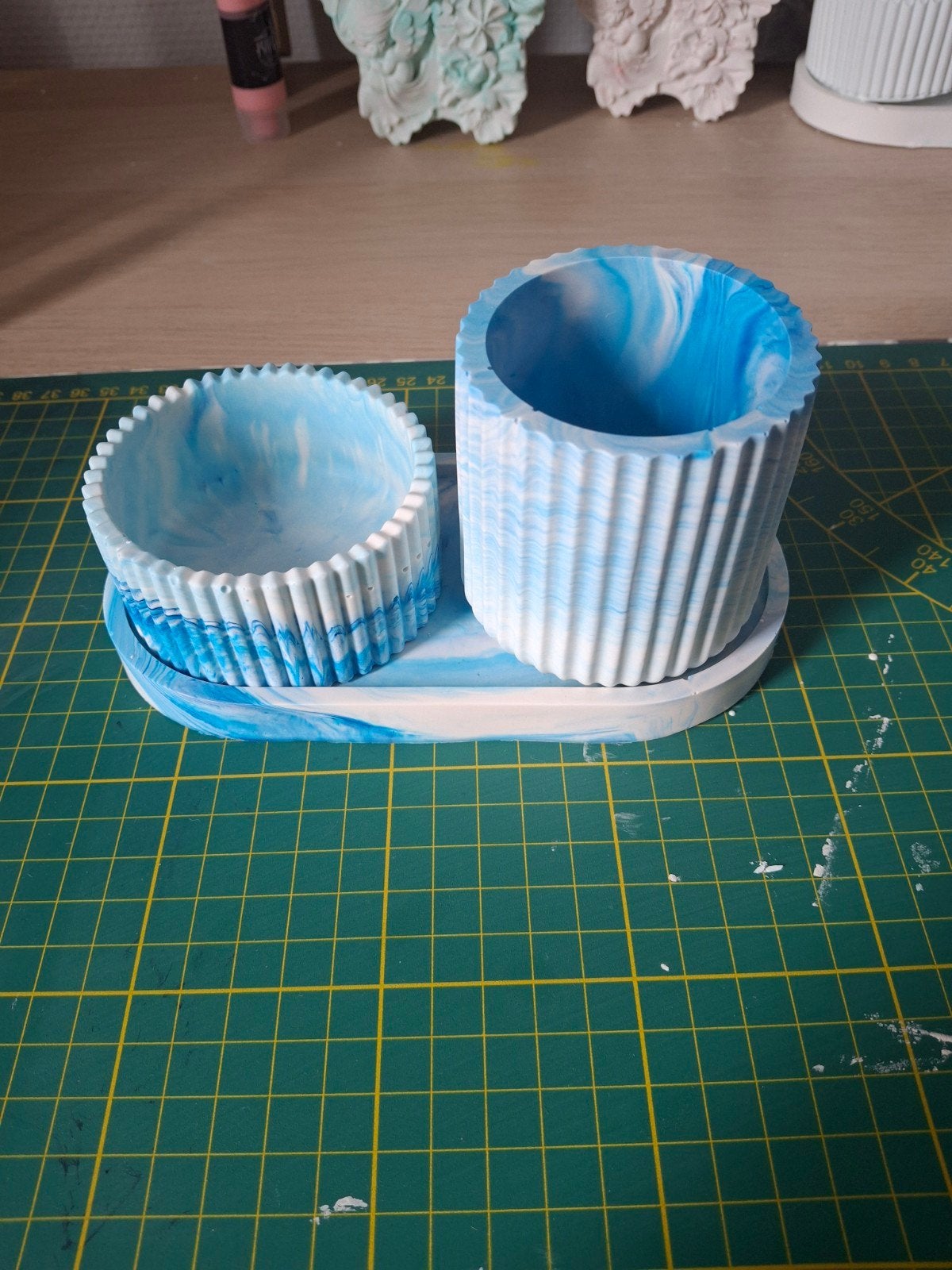 Gietgips set: Marmeren potjes en schaaltje, Ophalen of Verzenden