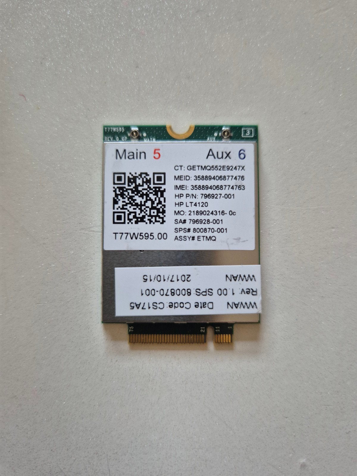 HP LT4120 WWAN-kaart voor laptop (T77W595), Ophalen of Verzenden, Gebruikt, Intern, HP
