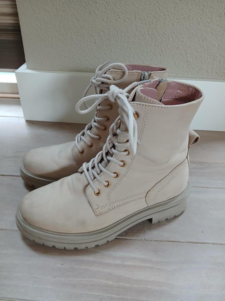 Leren Veterboots Beige PS Poelman, maat 37, Meisje, Ophalen of Verzenden, Laarzen, Zo goed als nieuw