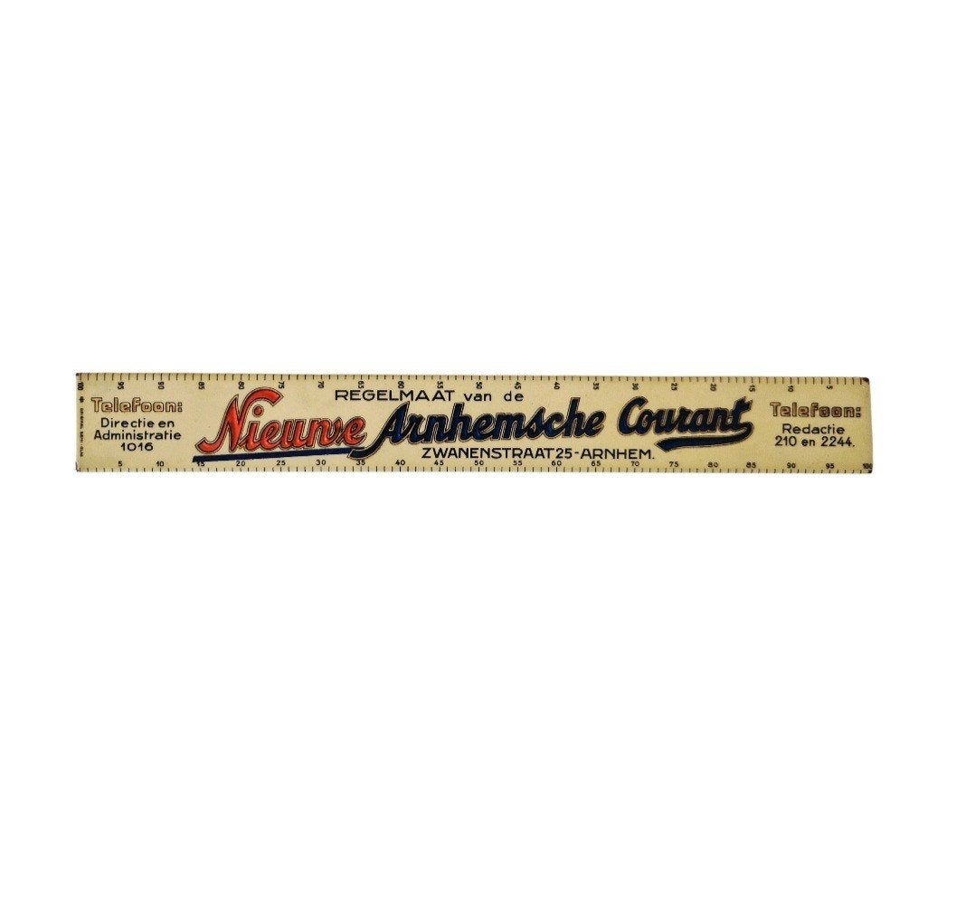 metalen bordje Reclame lineaal nieuwe Arnhemsche courant ar, Reclamebord, Kolibrivintagehal@gmail.com, Gebruikt, Aaldertgeertsstraat 43 Olst