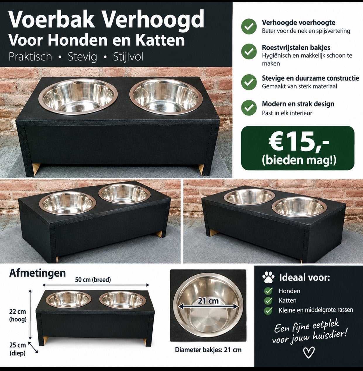 voerbak verhoogd voor hond of kat, Ophalen