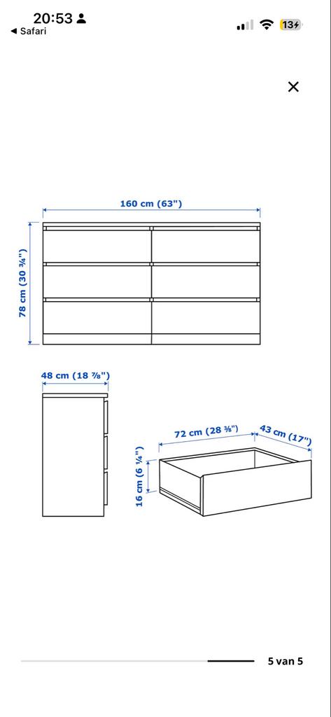 IKEA MALM ladekast met 6 laden, donkerbruin, Ophalen, Gebruikt, 5 laden of meer, 150 tot 200 cm