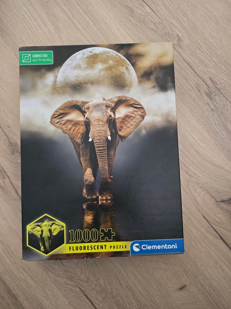 Clementoni Fluorescent Puzzel 1000 stukjes Olifant, Ophalen of Verzenden, 500 t/m 1500 stukjes