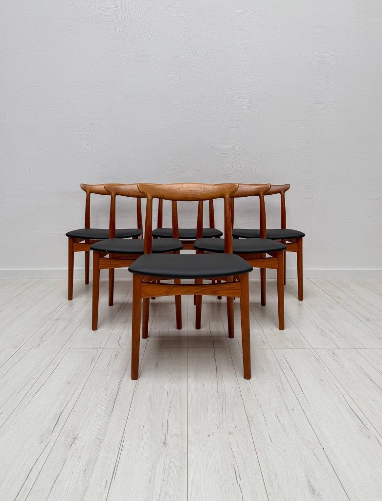Erik Wørts model 112 teak eetkamerstoelen Deens jaren 60