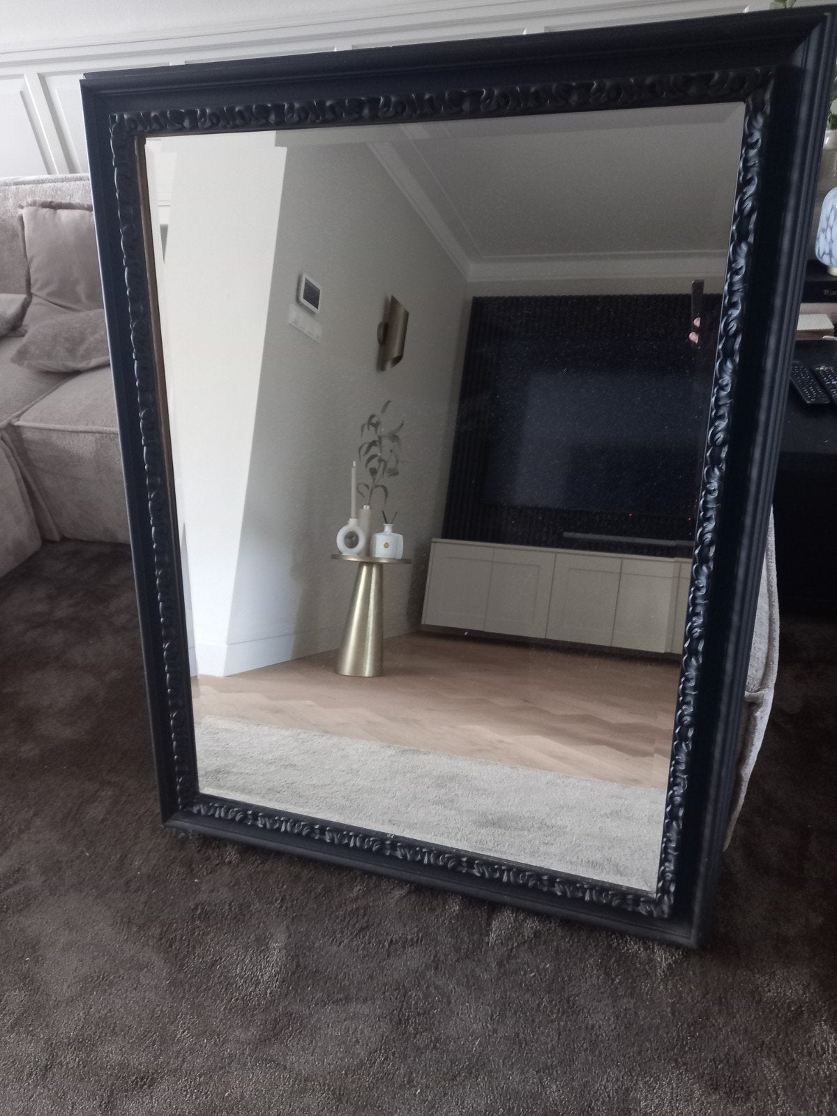 spiegel zwarte lijst 90x120cm, Huis en Inrichting, Ophalen, Zo goed als nieuw, Rechthoekig, Minder dan 100 cm
