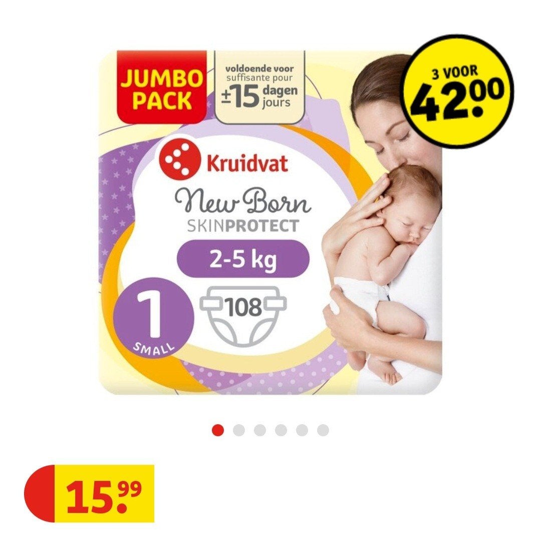 3 pakken Kruidvat New Born luiers maat 1 (2-5 kg), Ophalen of Verzenden, Nieuw