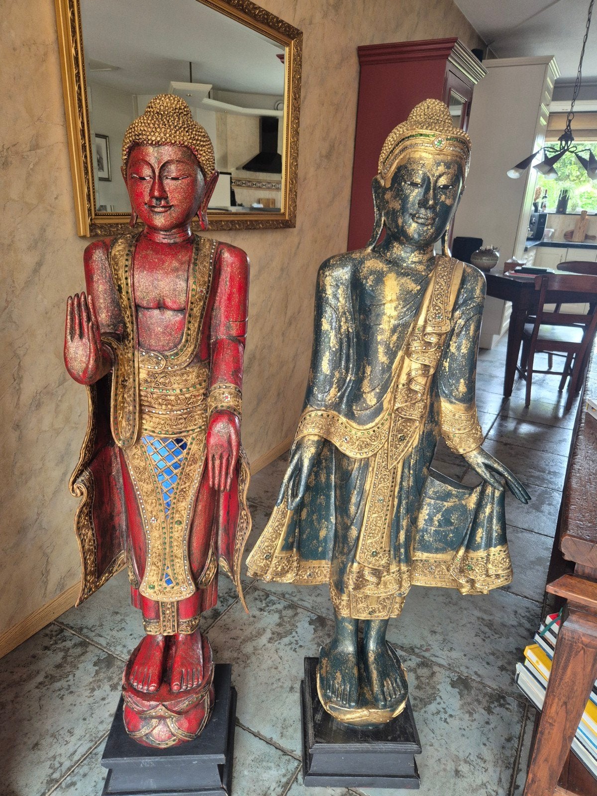 Twee Boeddha beelden + olifantenbeeld uit Thailand, Antiek en Kunst, Ophalen