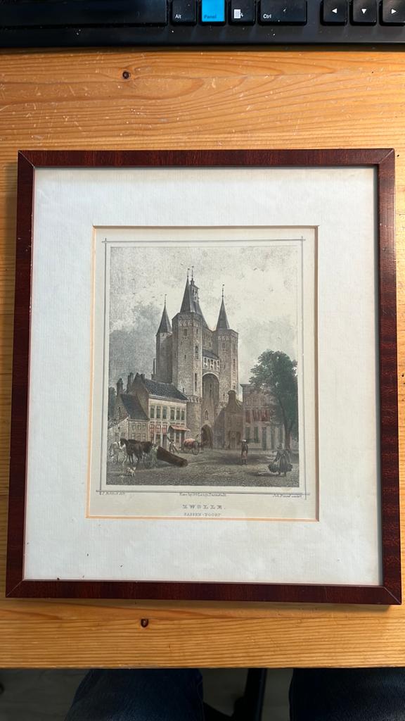 Prent Zwolle Sassen-Poort, Ingelijst, 28 cm, 1800 - 1899, Stadsgezicht