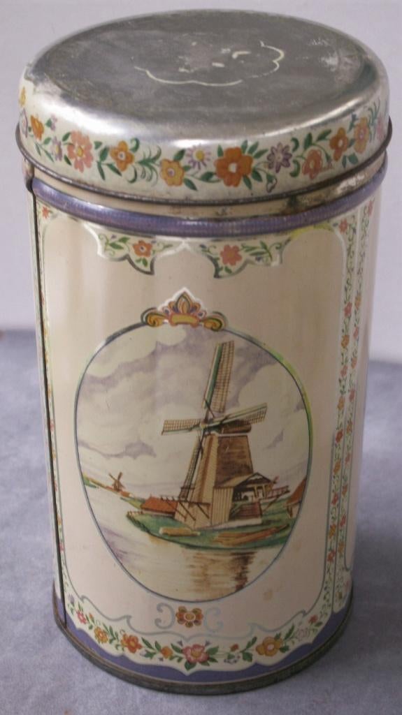Vintage rond blik Albert Heijn Zaanse afbeeldingen creme, Verzamelen, Blikken, Ophalen of Verzenden, Gebruikt, Overige