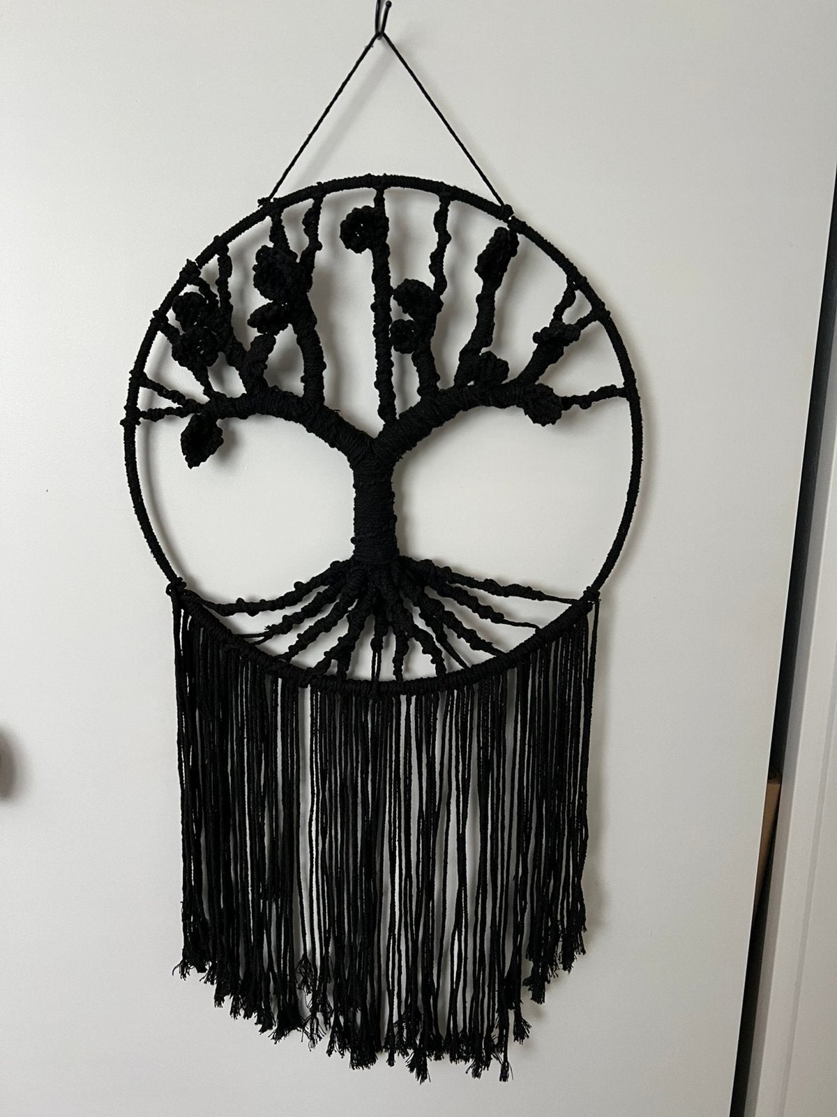 Macramé grote wandhanger levensboom, Wandhanger, Zwart, Textiel, Ophalen of Verzenden