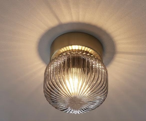 IKEA Plafondlamp met geribbeld rookglas, Huis en Inrichting, Lampen | Plafondlampen, Zo goed als nieuw, Plafondlamp, Grijs, Glas