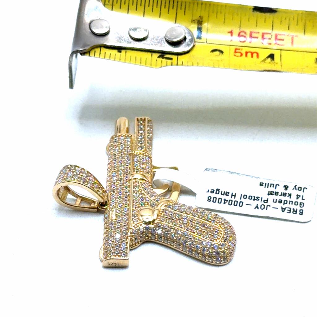Gouden Pistool Hanger met Diamanten - 14 Karaat, Overige voorstellingen, Www.bredajuwelier.nl, Nieuw, Ophalen of Verzenden