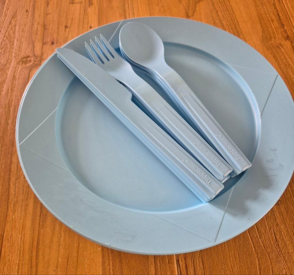 Tupperware Picknick/Campingset - 4 Borden & 3 Besteksets, Ophalen of Verzenden, Overige typen