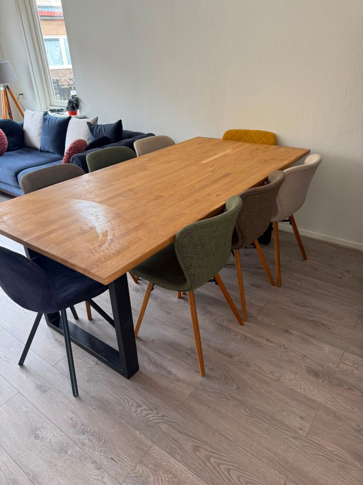 Grote, stoere eettafel (200x101) – Massief houten blad, Ophalen, Gebruikt, 100 tot 150 cm, 200 cm of meer