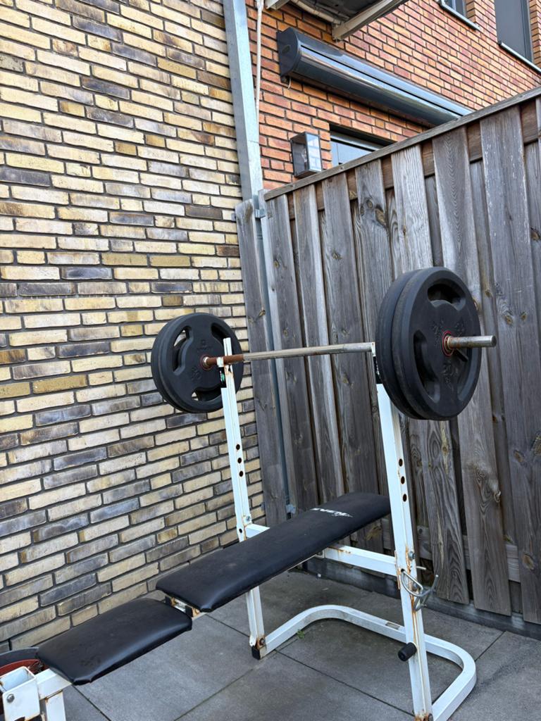 Sven sport bench press met 110kg gewichten, Ophalen, Gebruikt, Borst, Fitnessbank