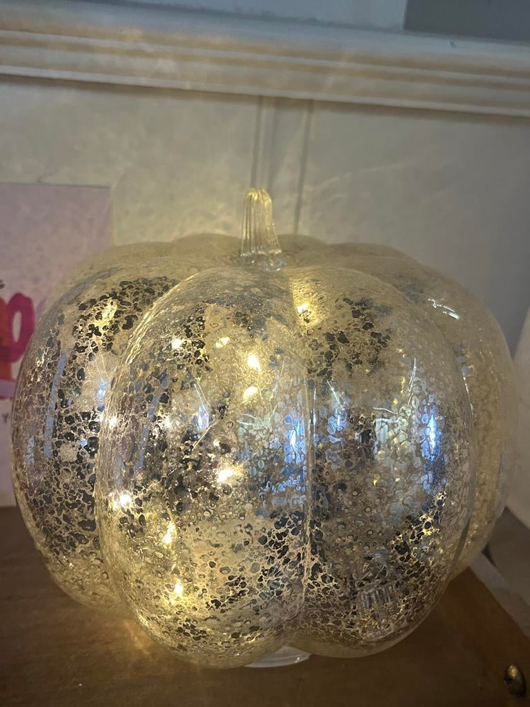 Glazen pompoen met lampjes - Sfeervolle decoratie, Ophalen of Verzenden, Zo goed als nieuw, Modern, Glas
