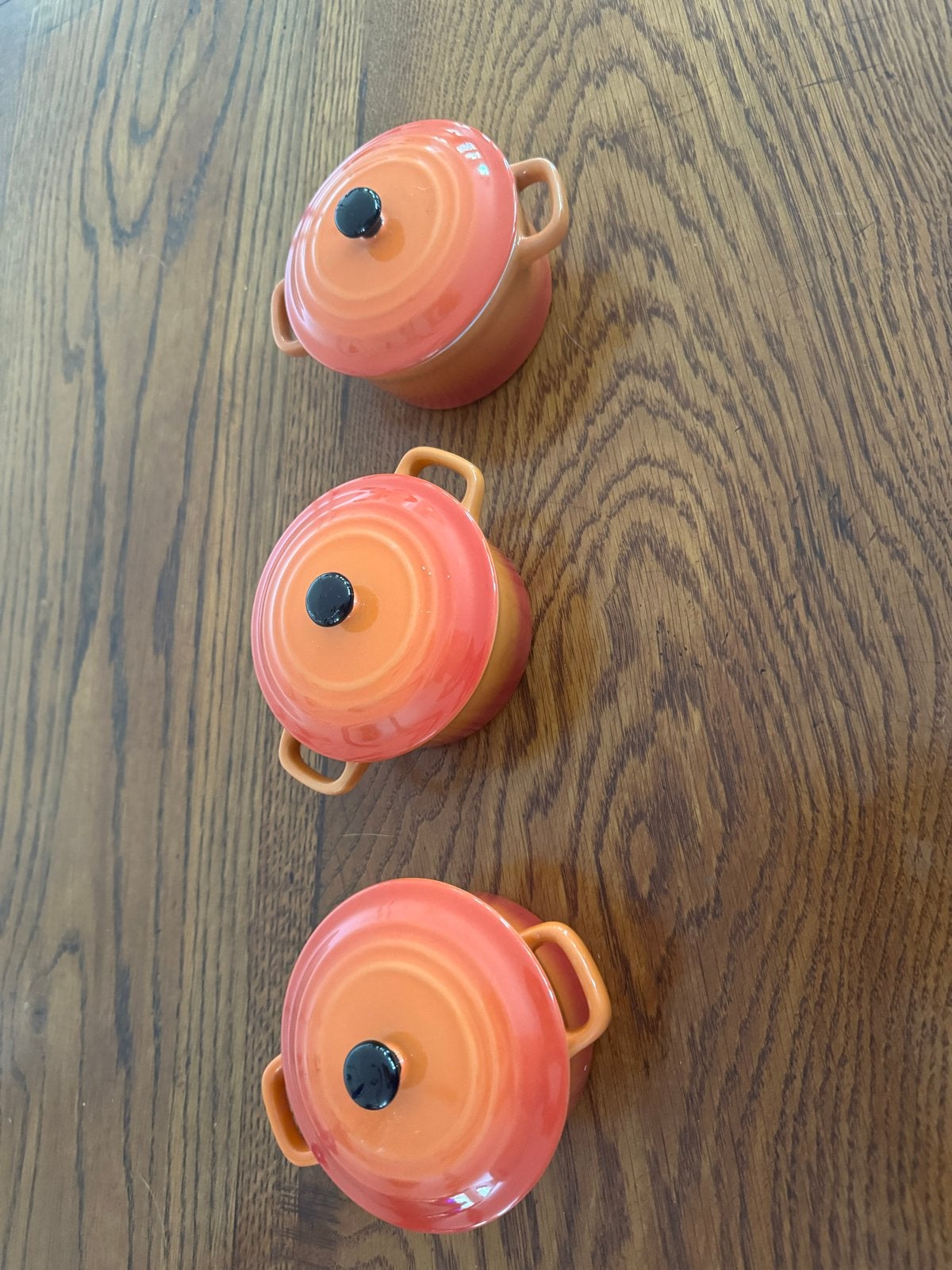 3x Le Creuset Mini Cocottes Oranje - Zo goed als nieuw, Overige typen, Zo goed als nieuw, Steen/keramiek, Oranje