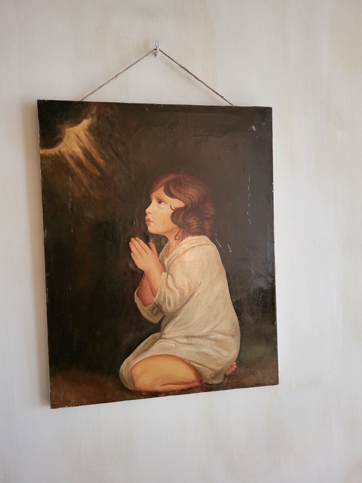 Brocante Frans schilderij op doek/ allegonda, Antiek en Kunst, Kunst | Schilderijen | Klassiek, Ophalen of Verzenden