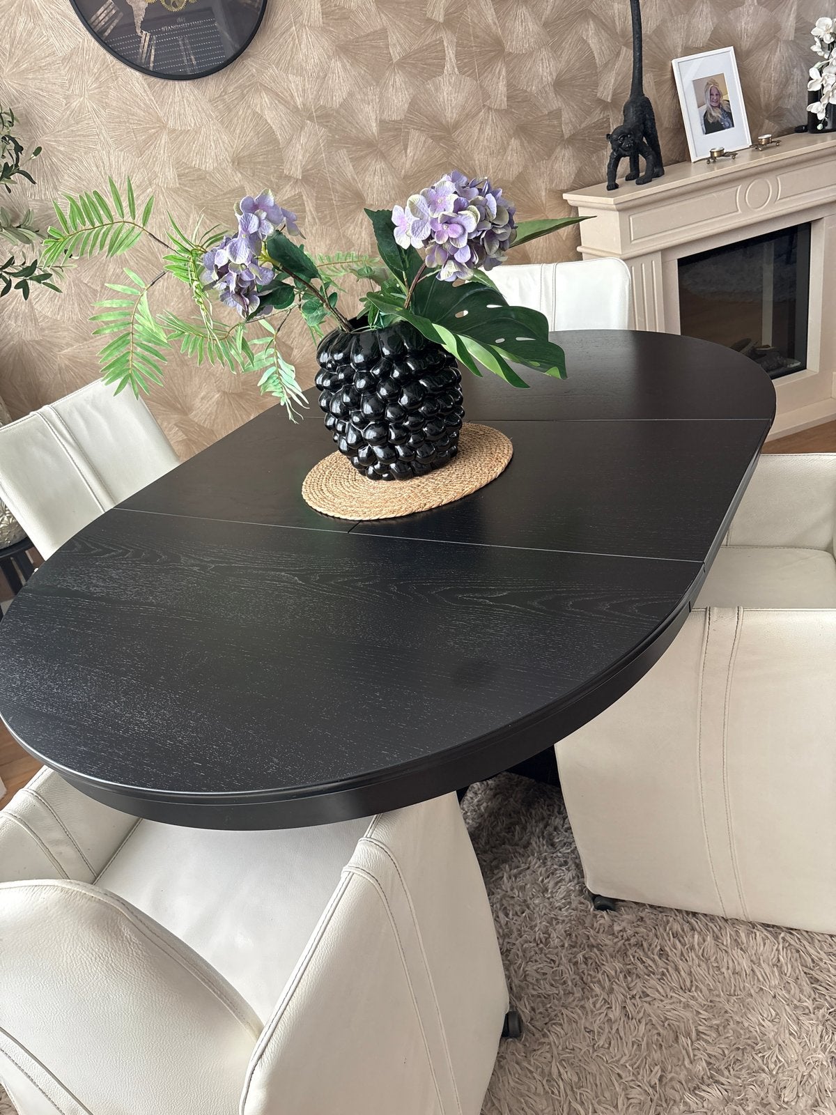 Uitschuifbare eettafel zwart - Ovaal/Rond, Ophalen, Gebruikt, 100 tot 150 cm, Vier personen