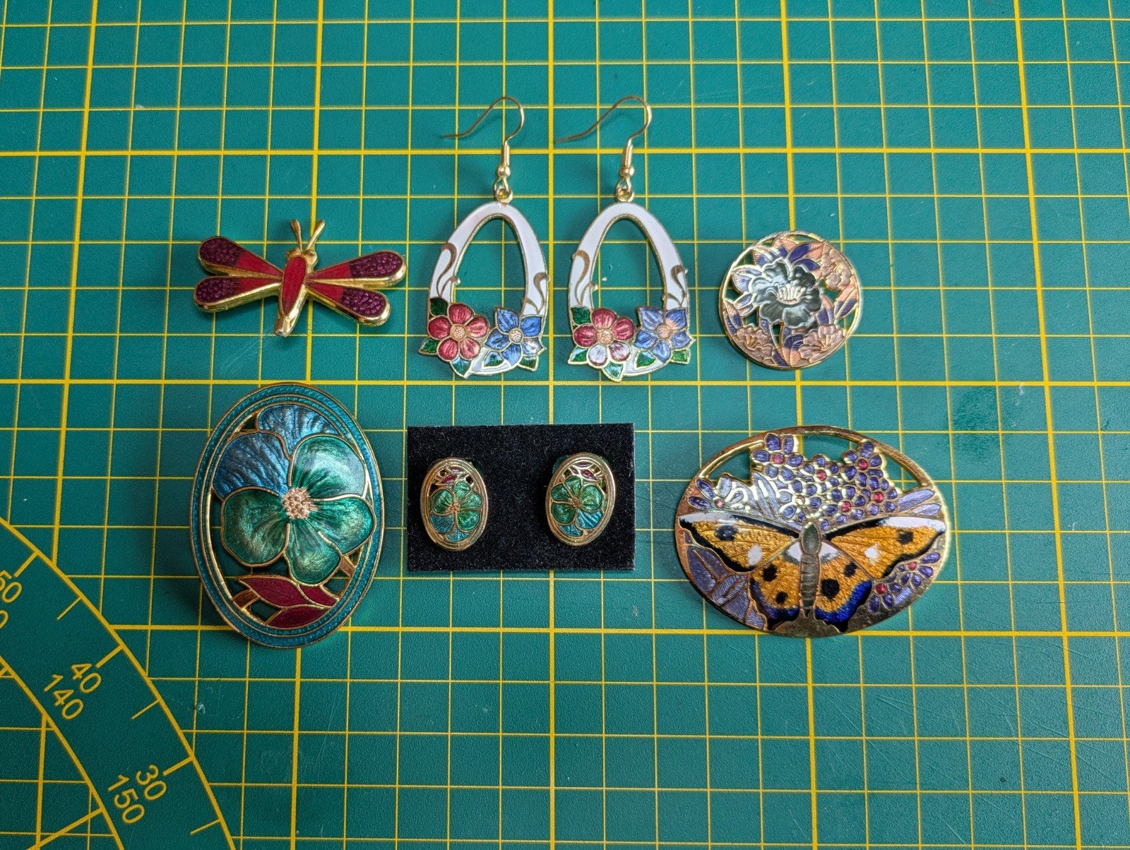 Vintage Cloisonne Emaille Sieraden, Bloemen & Vlinders, Overige materialen, Overige kleuren, Verzenden, Hangers