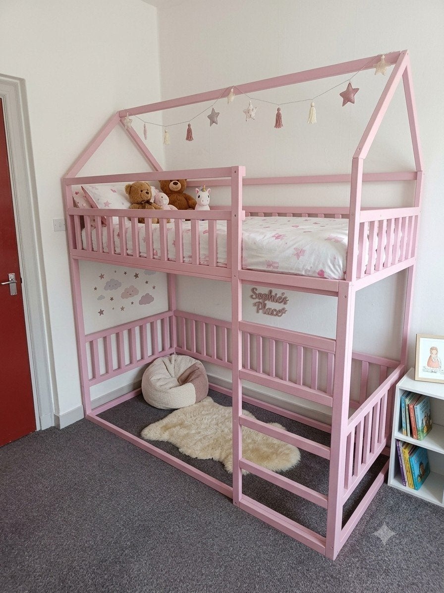 Roze Flexa hoogslaper / stapelbed voor meisjes, Ophalen, Eenpersoons, 90 cm, Hoogslaper