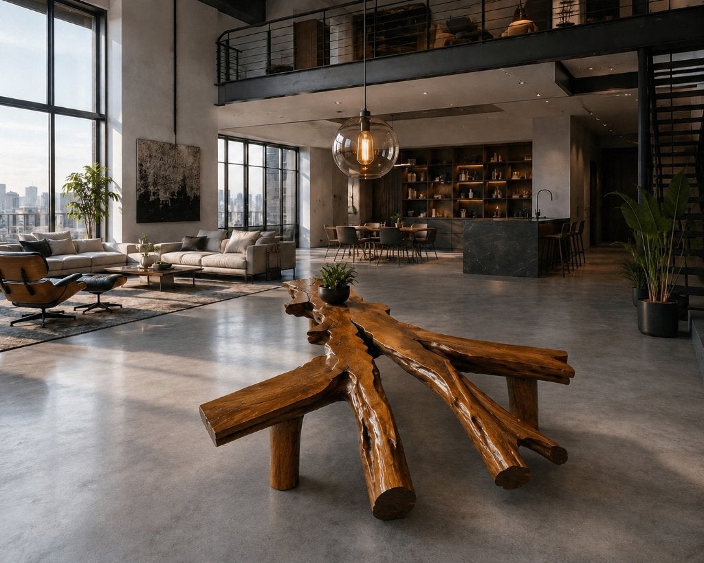 Wortelnoten Teakhout Japandi Wabi Sabi salontafel, Ophalen, 200 cm of meer, 50 tot 100 cm, Japandi Wabisabi Brutalisme Natuurlijk