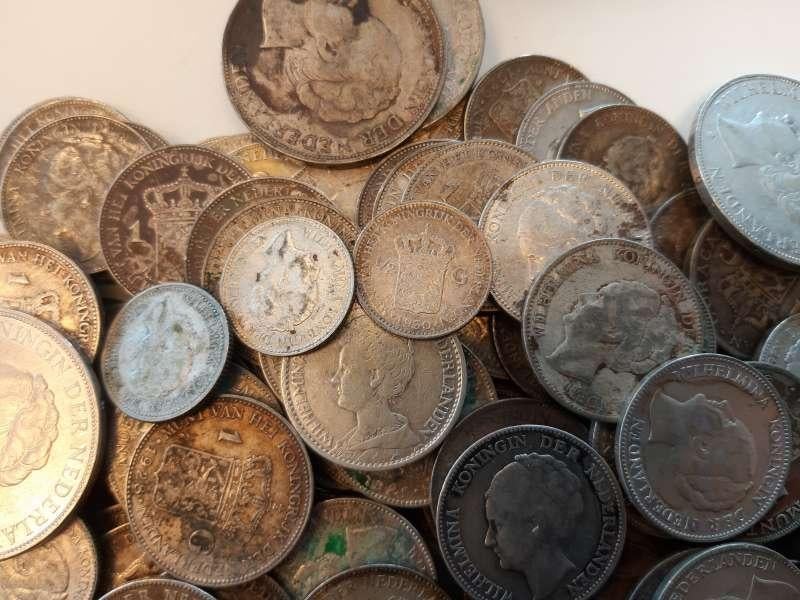 Nederland halve kilo zilveren Wilhelmina Guldenmunten, Ophalen of Verzenden, Zilver