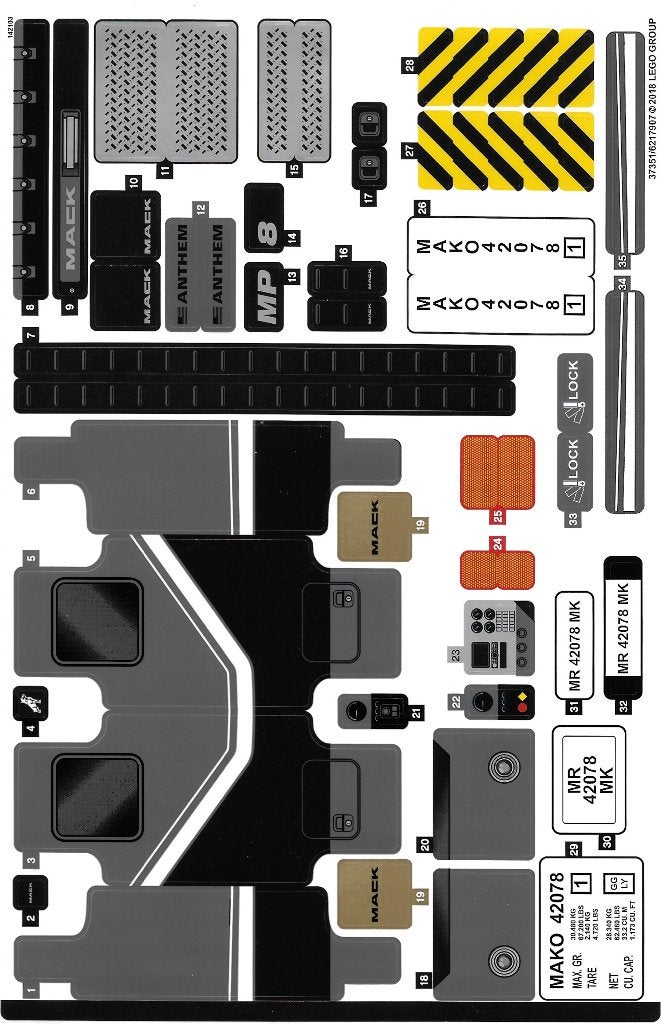 Stickervel voor Lego 42078 Mack Anthem Nieuw, Ophalen of Verzenden, Nieuw, Overige merken