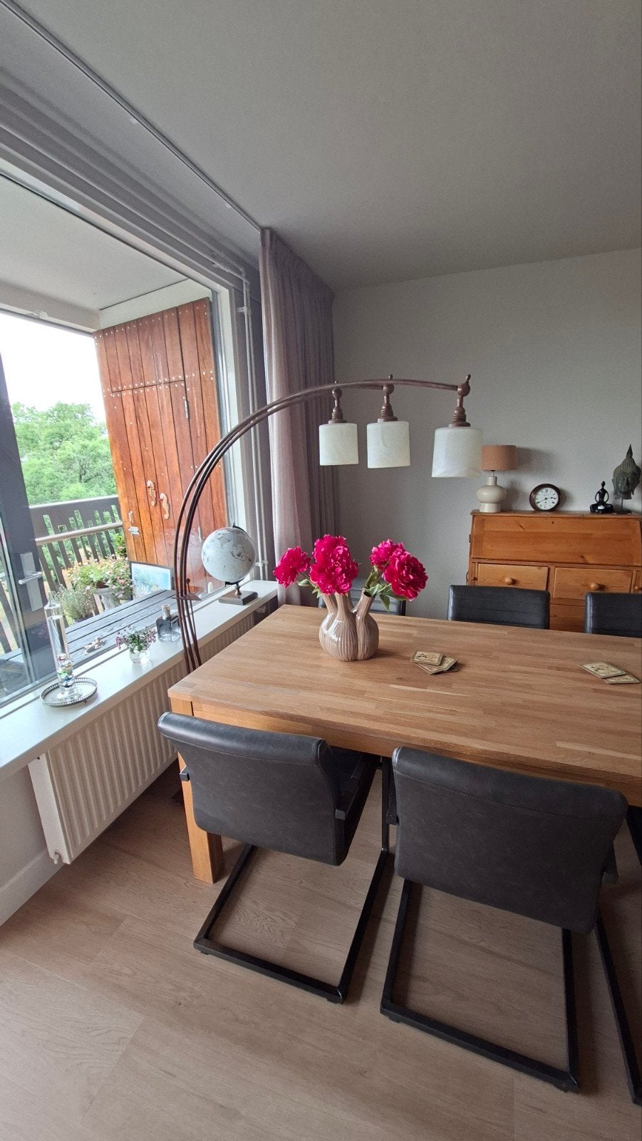 Onyx Grote booglamp met 3 glazen kappen - metaal, Huis en Inrichting, Ophalen, Gebruikt, Klassiek, E14 (klein)