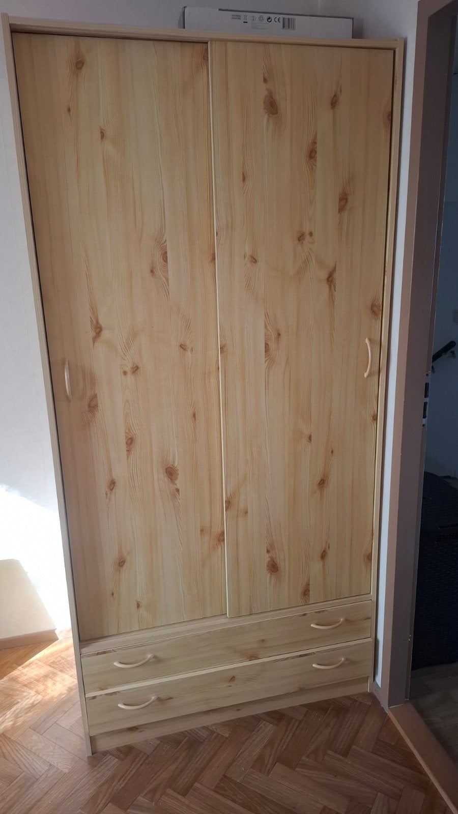 Kledingkast met schuifdeuren en lades - grenenhout look, Huis en Inrichting, Kasten | Kledingkasten, Gebruikt, 50 tot 100 cm, Modern