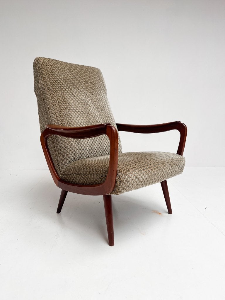 Organische fauteuil in de stijl van De Ster Gelderland, Hout, Gebruikt, Vintage, 75 tot 100 cm